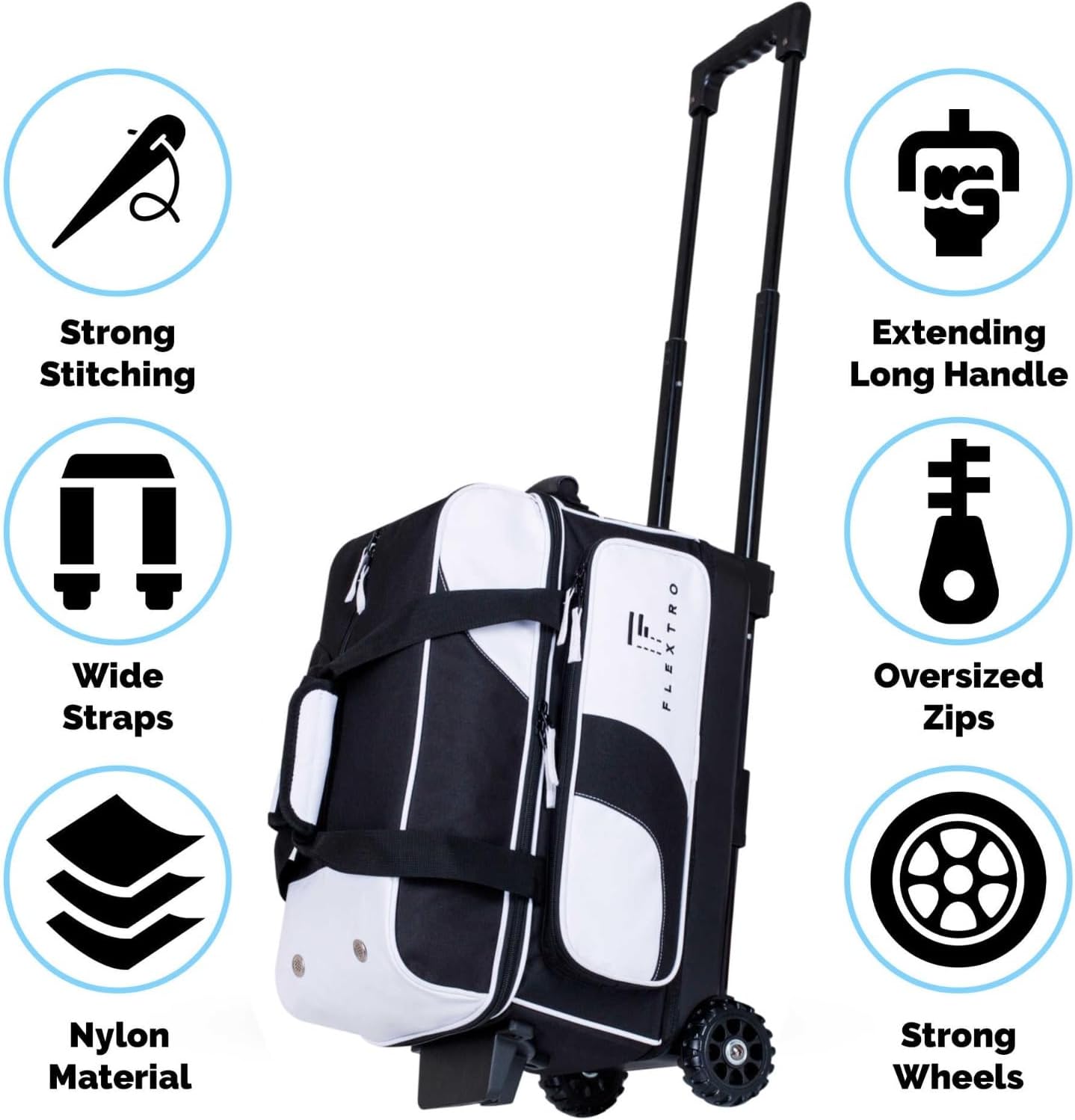 FLEXTRO 2 Ball Bowling Bag with Wheels PLUS Single Ball Bowling Bag