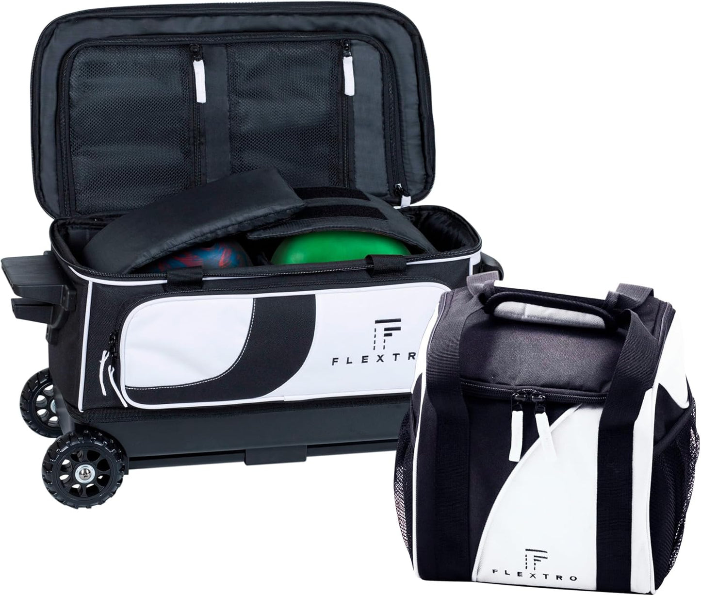 FLEXTRO 2 Ball Bowling Bag with Wheels PLUS Single Ball Bowling Bag