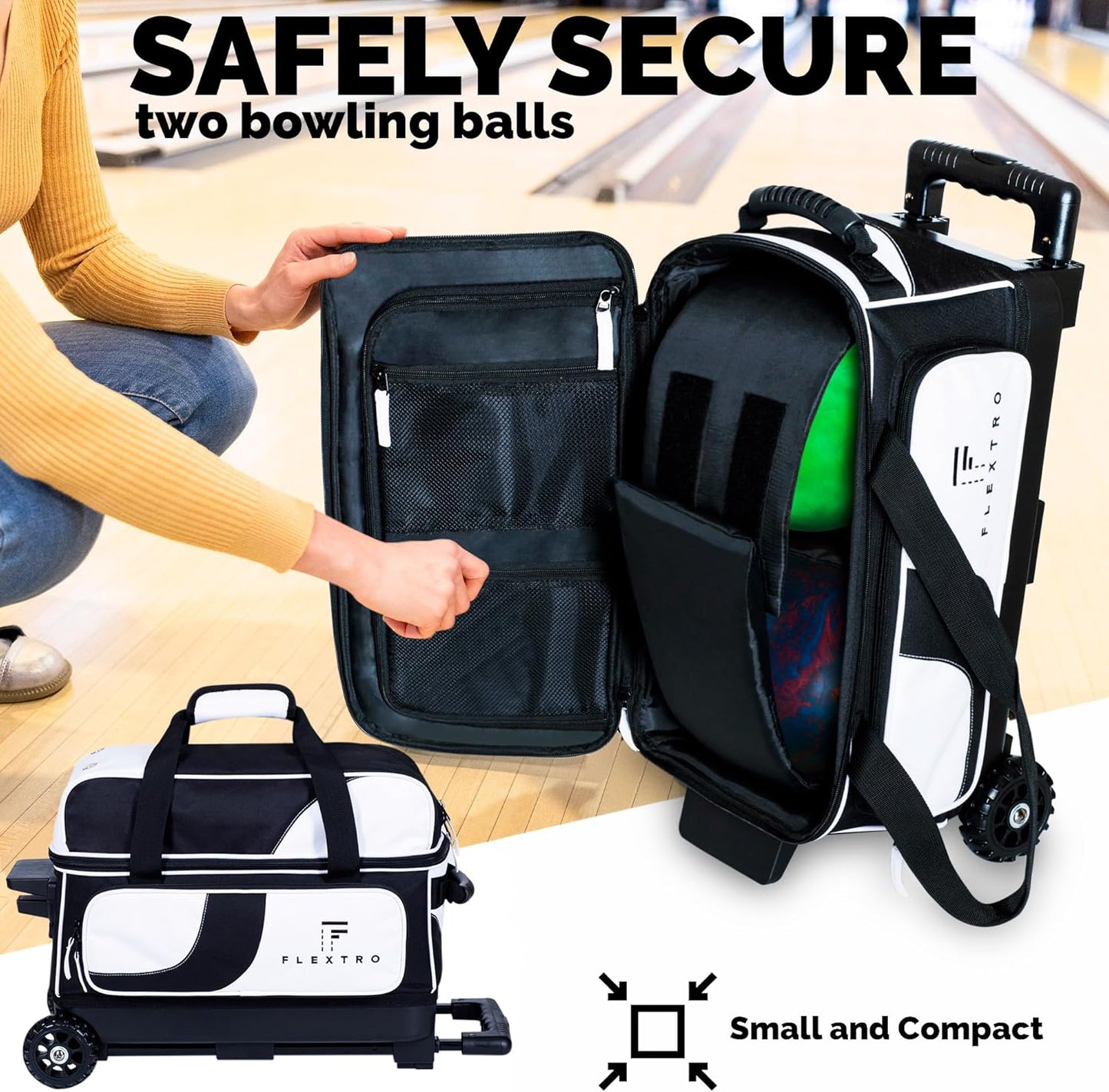 FLEXTRO 2 Ball Bowling Bag with Wheels PLUS Single Ball Bowling Bag