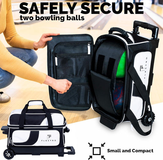 FLEXTRO 2 Ball Bowling Bag with Wheels PLUS Single Ball Bowling Bag