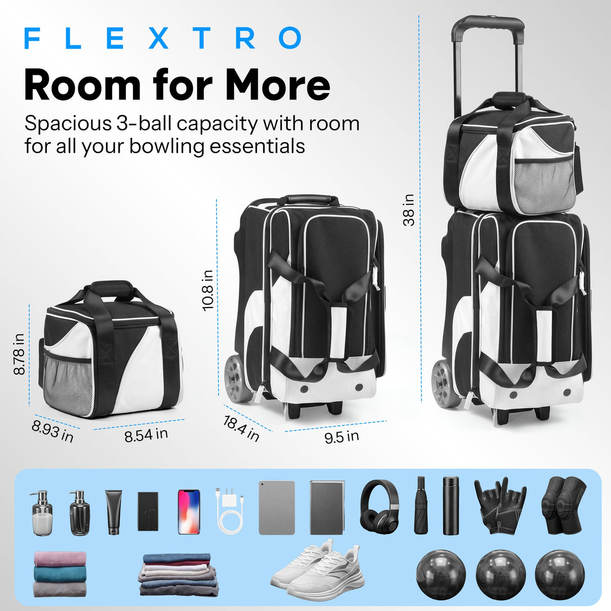 Flextro V2 - 3 Ball Bowling Bag with Wheels