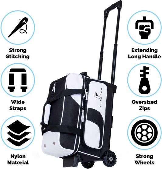FLEXTRO 2 Ball Bowling Bag with Wheels PLUS Single Ball Bowling Bag
