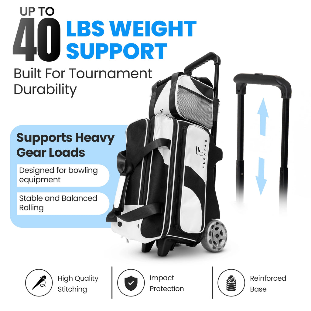 Flextro 3 Ball Bowling Bag with Wheels – Premium V2 Roller | 5-Inch Heavy-Duty Wheels | Tournament-Grade
