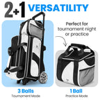 FLEXTRO Premium V2 - 3 Ball Bowling Bag (Heavy-Duty 5" Wheels)