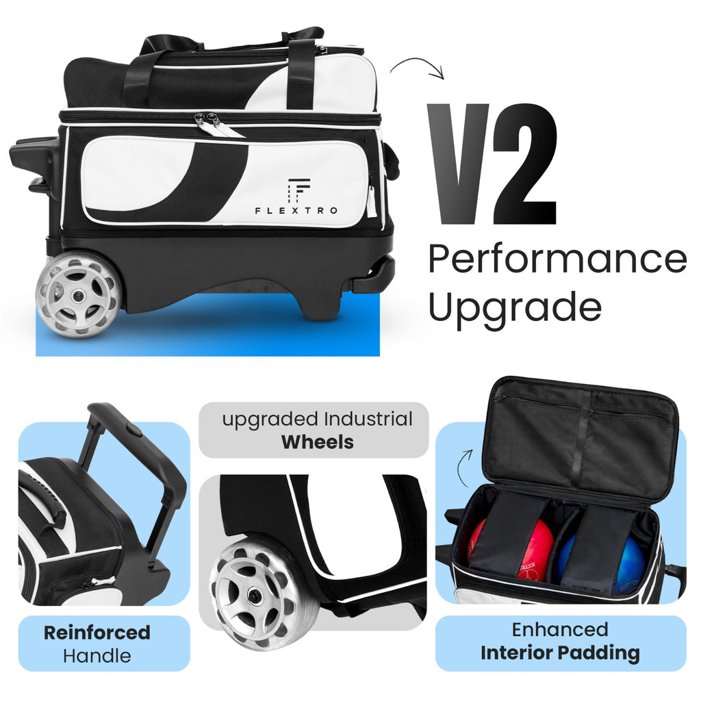 FLEXTRO Premium V2 - 3 Ball Bowling Bag (Heavy-Duty 5" Wheels)