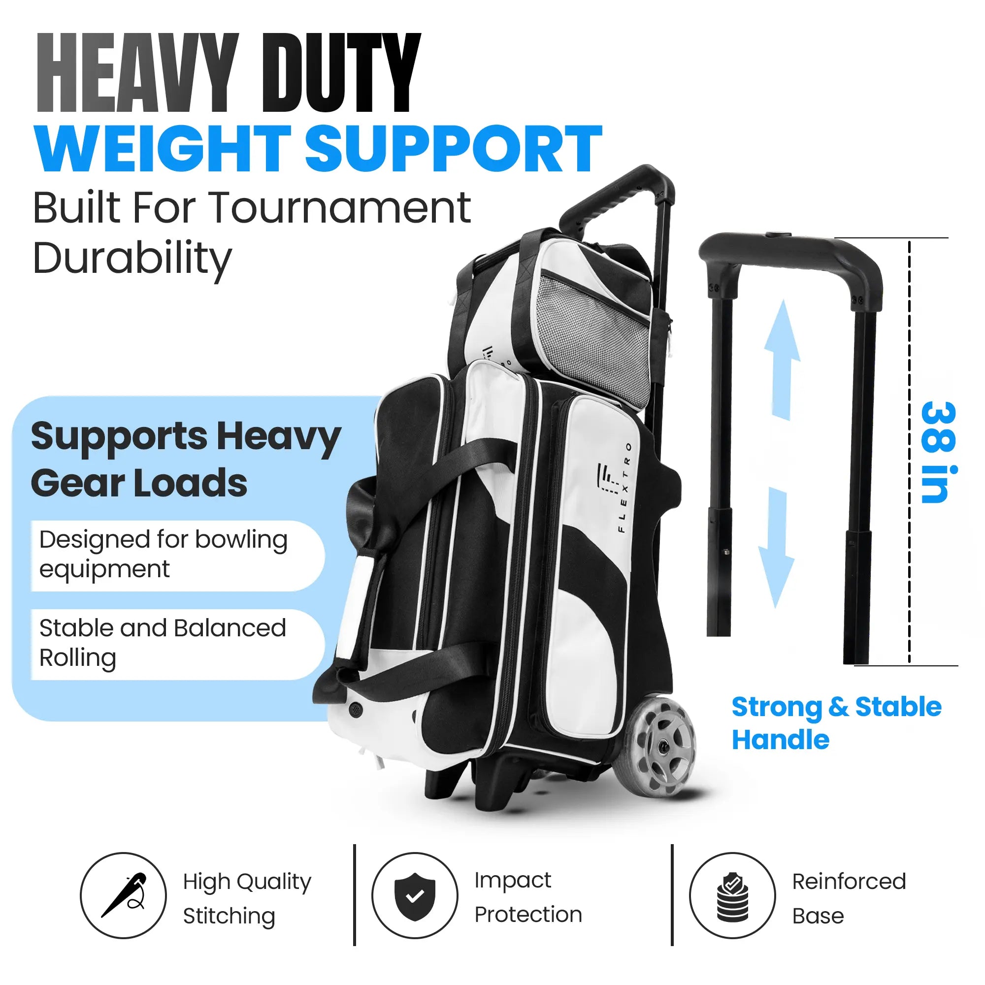 Flextro 3 Ball Bowling Bag with Wheels – Premium V2 Roller | 5-Inch Heavy-Duty Wheels | Tournament-Grade